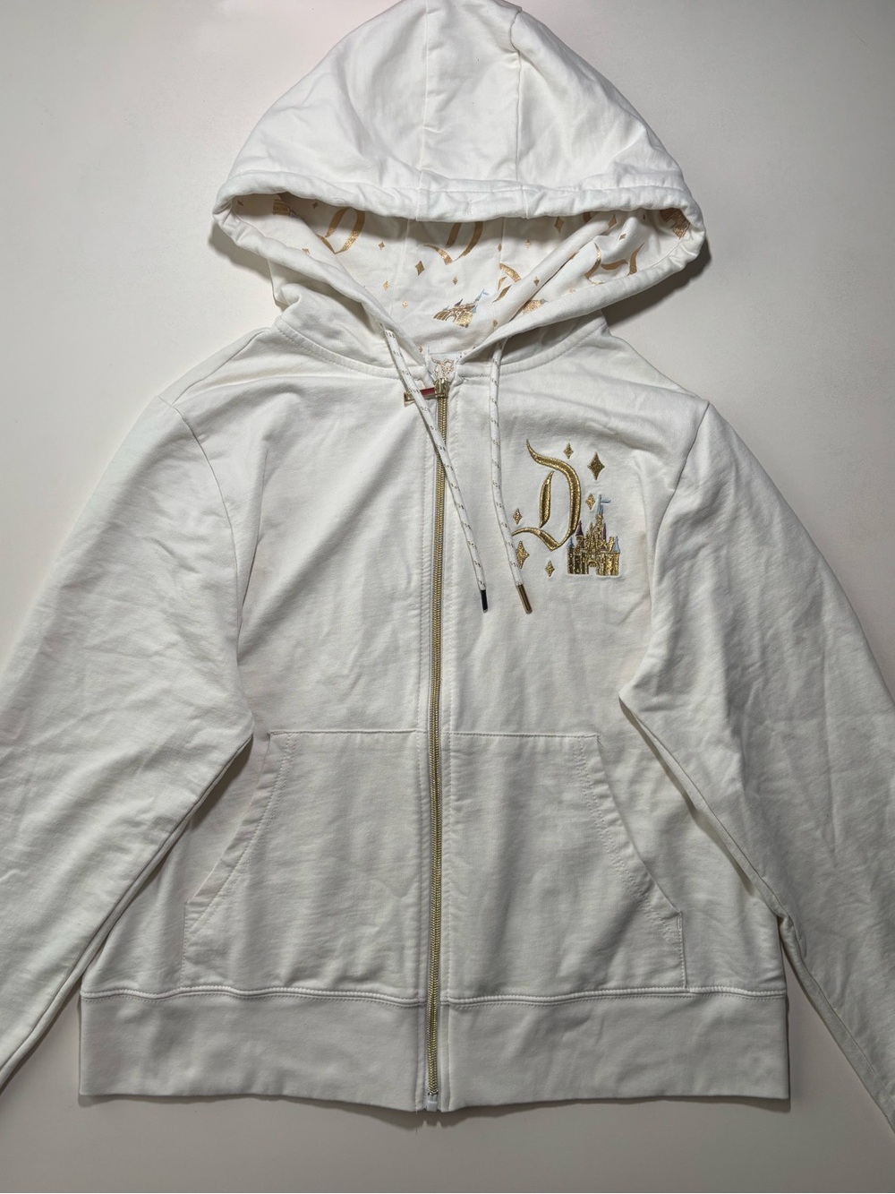 Disneyland 70th anniversary y2k embroidered gold Disney castle zip up hoodie
